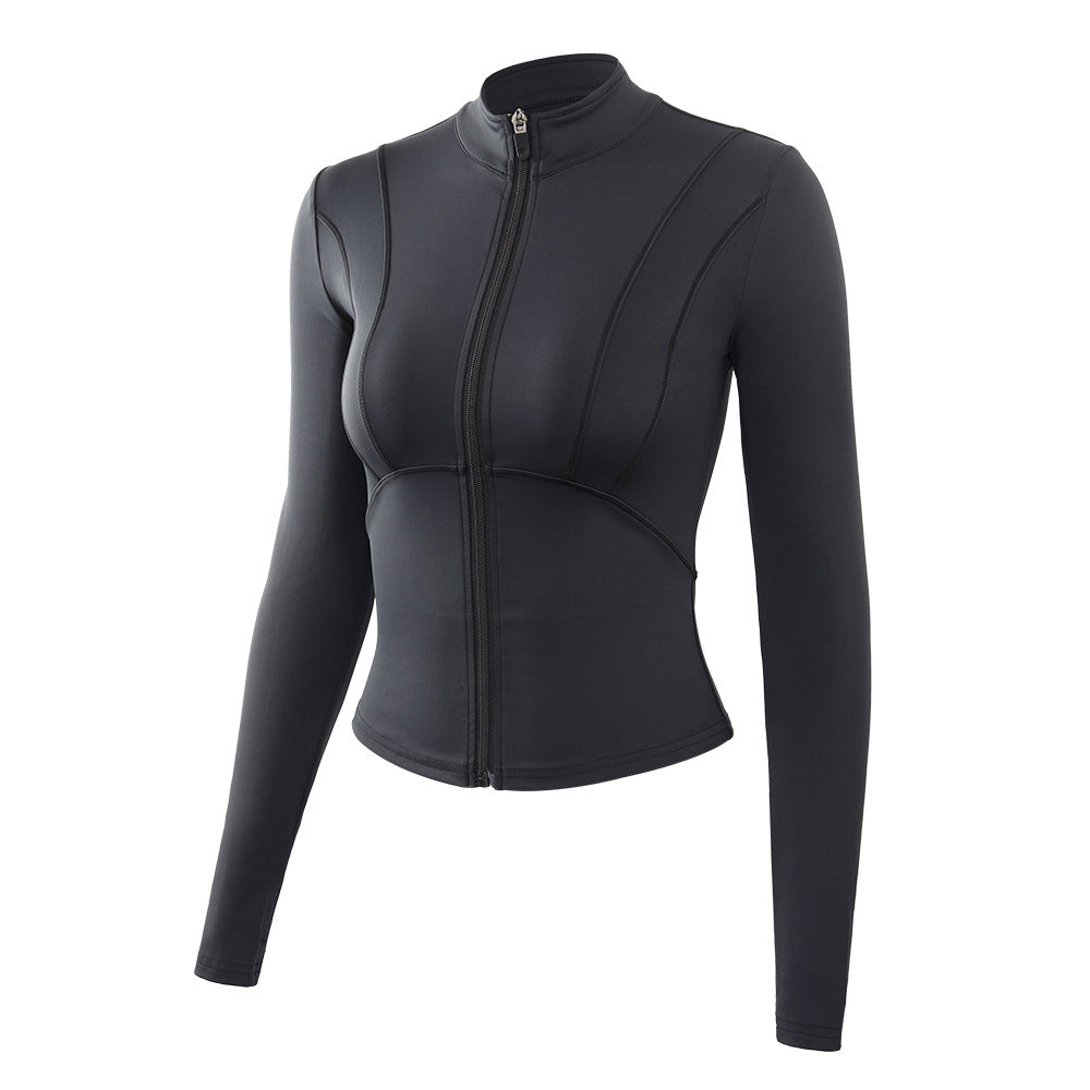 Nude Sports Coat Slim Yoga Suit Women'S Zipper Long Sleeve Fitness Top
