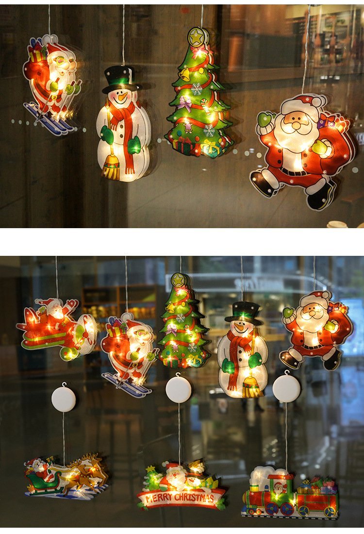 Led Christmas Decoration Lights Santa Claus Snowman Elk Shape Window Suction Cup Lights Holiday Decoration