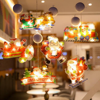 Led Christmas Decoration Lights Santa Claus Snowman Elk Shape Window Suction Cup Lights Holiday Decoration