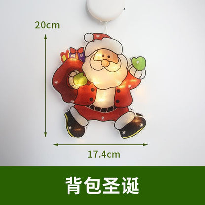 Led Christmas Decoration Lights Santa Claus Snowman Elk Shape Window Suction Cup Lights Holiday Decoration