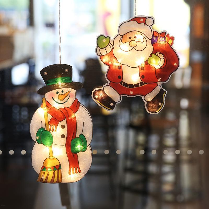 Led Christmas Decoration Lights Santa Claus Snowman Elk Shape Window Suction Cup Lights Holiday Decoration