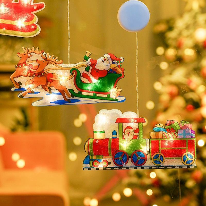 Led Christmas Decoration Lights Santa Claus Snowman Elk Shape Window Suction Cup Lights Holiday Decoration