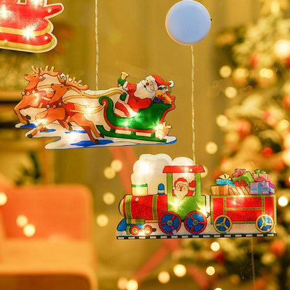 Led Christmas Decoration Lights Santa Claus Snowman Elk Shape Window Suction Cup Lights Holiday Decoration