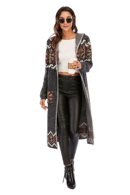 Bohemian National Style Cardigan Sweater Color Knit Flower Knit Sweater New Sweater Long Coat