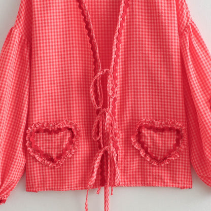 Crosa - Oversized Checkered Love Cardigan - Breezy Summer Cover-Up