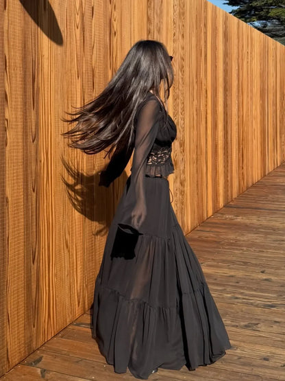 Selene Lace Chiffon Two-Piece Maxi Skirt Set
