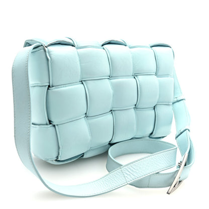 Paper Calfskin Maxi Intreccio Padded Cassette Crossbody Bag Ice