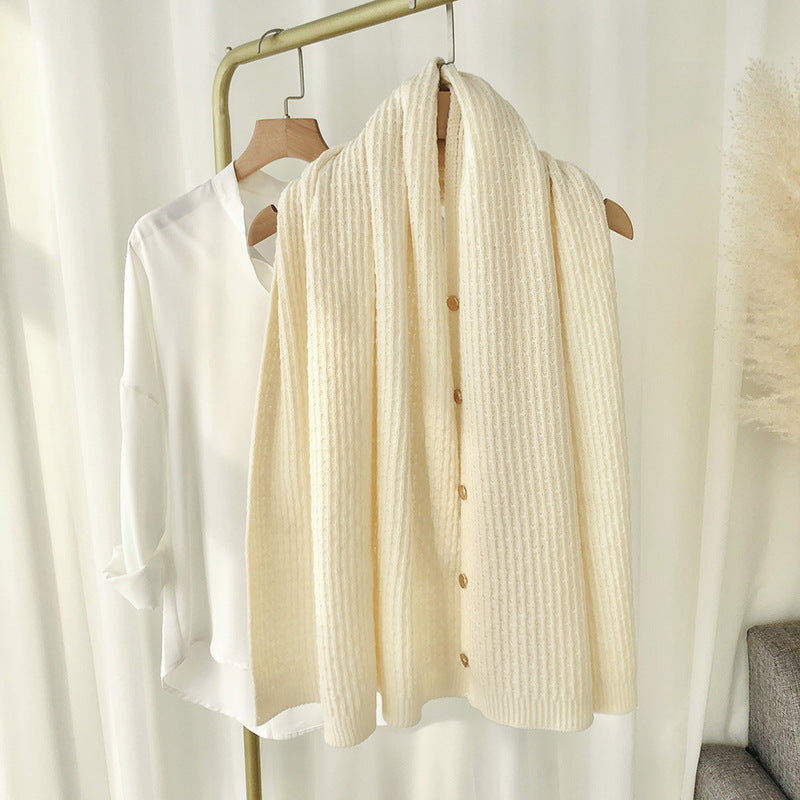 Elegant Winter Cozy Knitted Button Cape Scarf