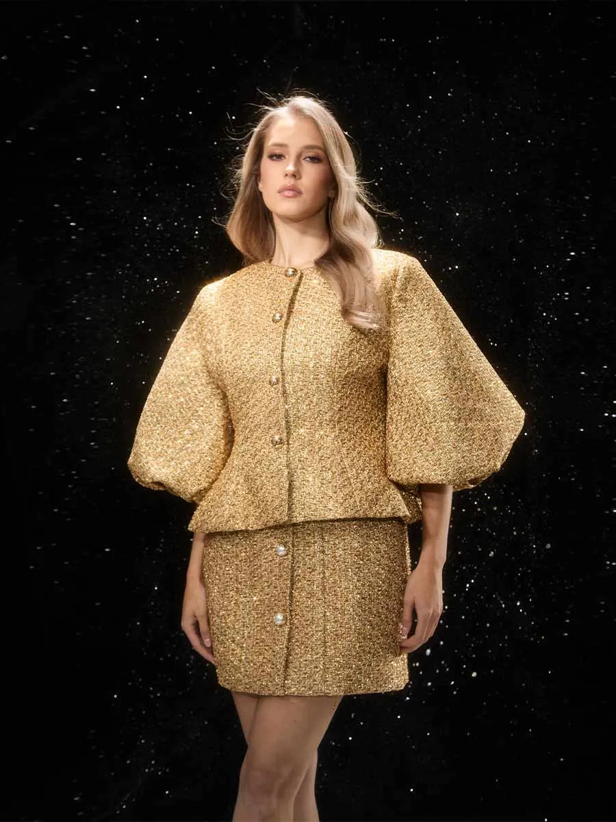 Maelle Puff Sleeve Tweed Jacket