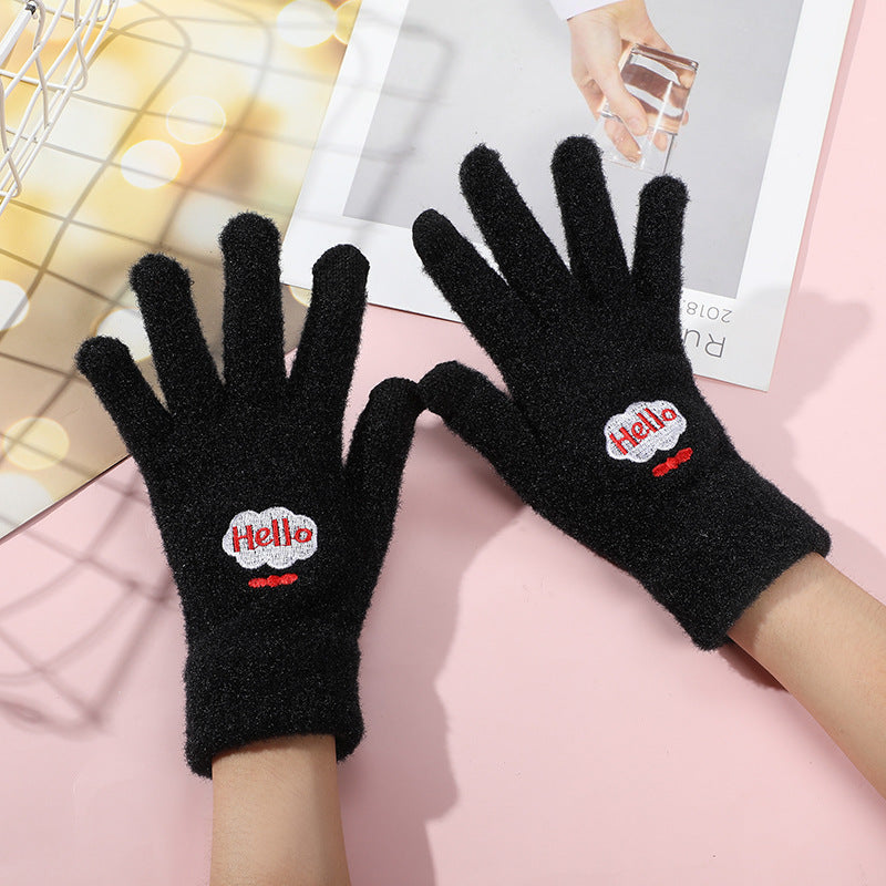 Smiley Face Plush Winter Gloves Touch Screen Outdoor Gloves
