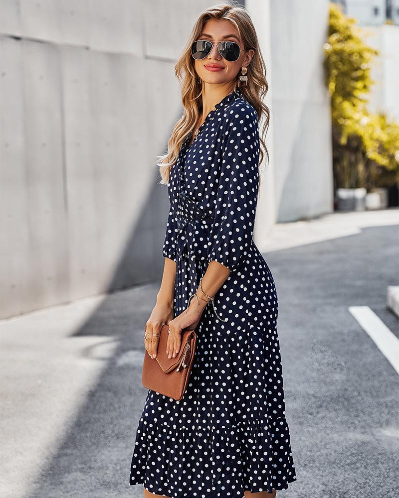 Original Design Innovative Women'S Spring/Summer 2021 Classic Wave Point Print Dress