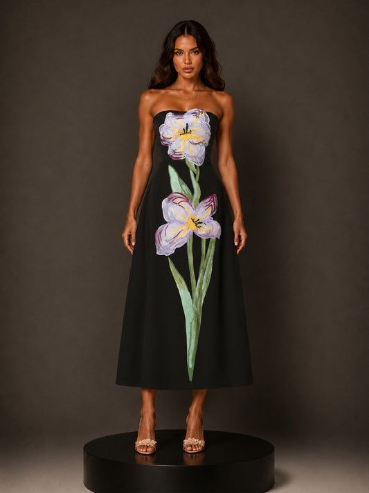 Athena 3D Floral Embroidered Strapless Maxi Dress