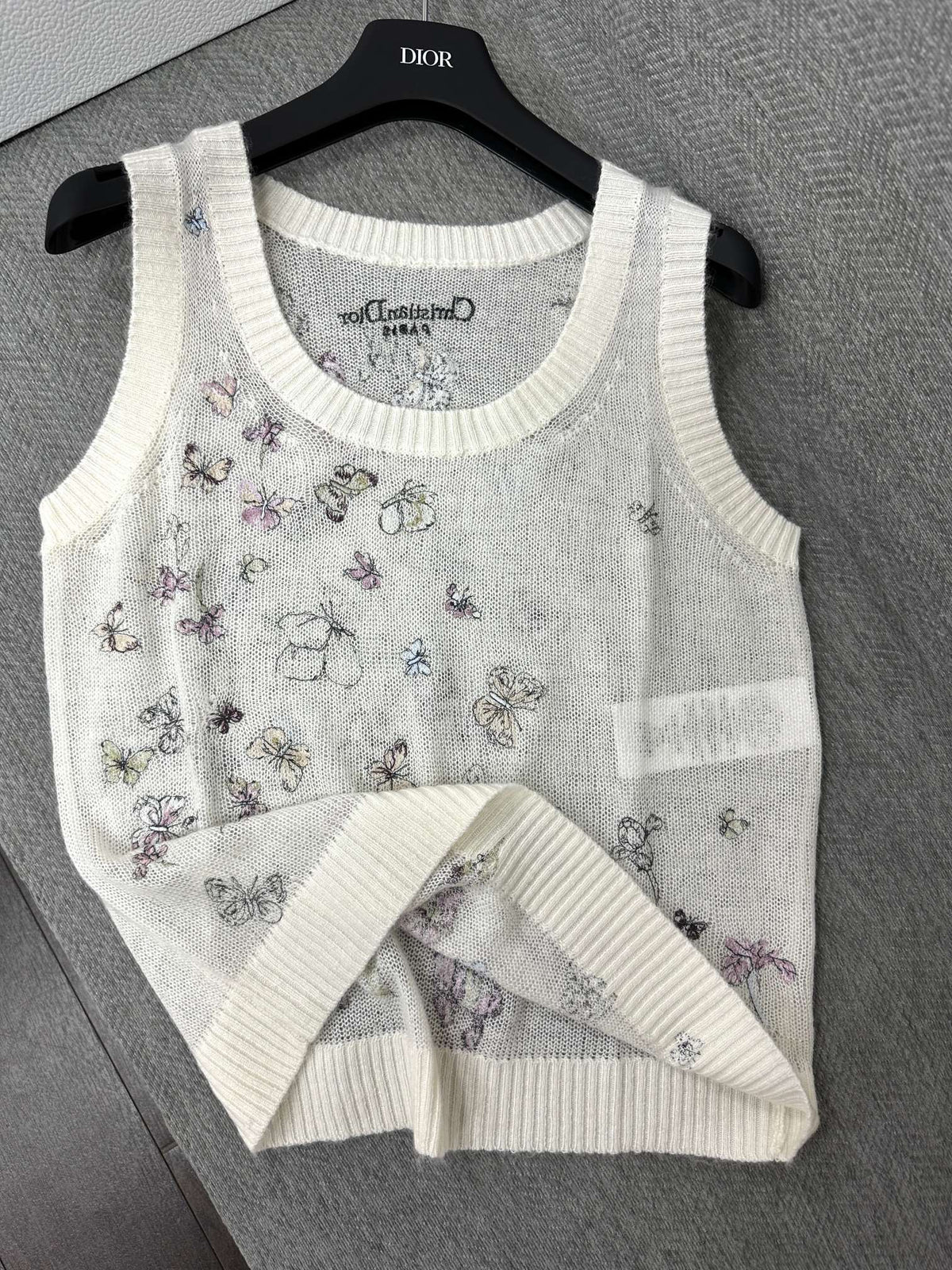 CD Butterfly Embroidered Vest White Alpaca Wool Cashmere 345333