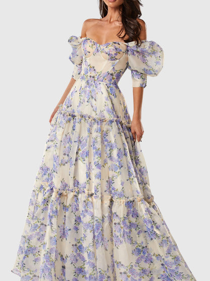 Brinley Off Shoulder Floral Print Maxi Dress