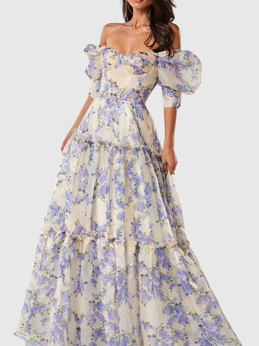 Brinley Off Shoulder Floral Print Maxi Dress
