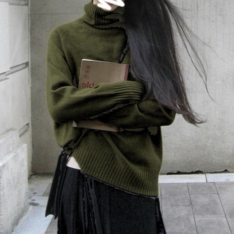 Solid Color High Neck Sweater