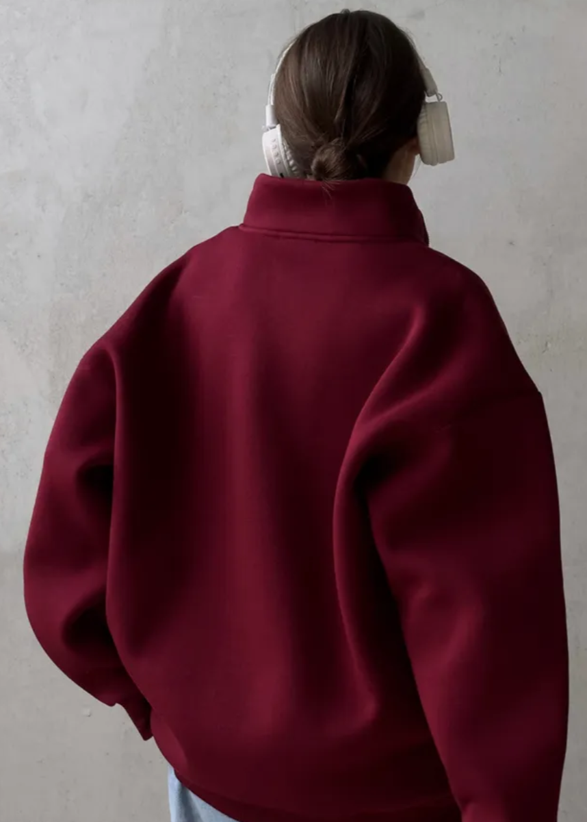 Oversized Cotton Blend Sweatshirt With High Collar
