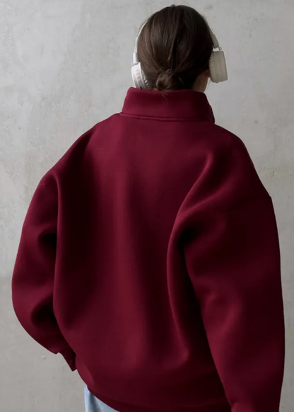 Oversized Cotton Blend Sweatshirt With High Collar