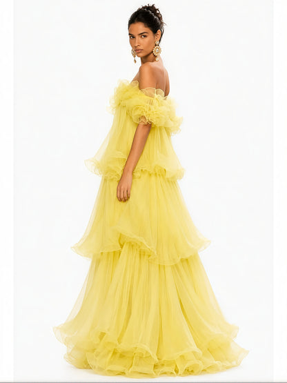 Juliette Ruffled Chiffon Off-Shoulder Maxi Dress
