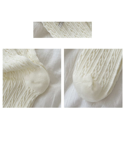 Rufia - Gray Floral Bow Mid-Calf Socks for Women