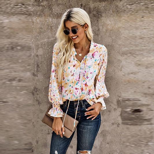 Cardigan Button Floral Chiffon Shirt Women'S Loose Oversized Top