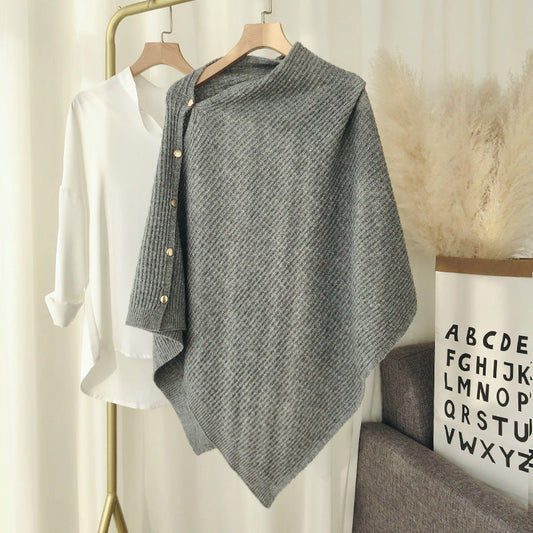 Elegant Winter Cozy Knitted Button Cape Scarf