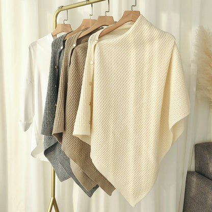 Elegant Winter Cozy Knitted Button Cape Scarf