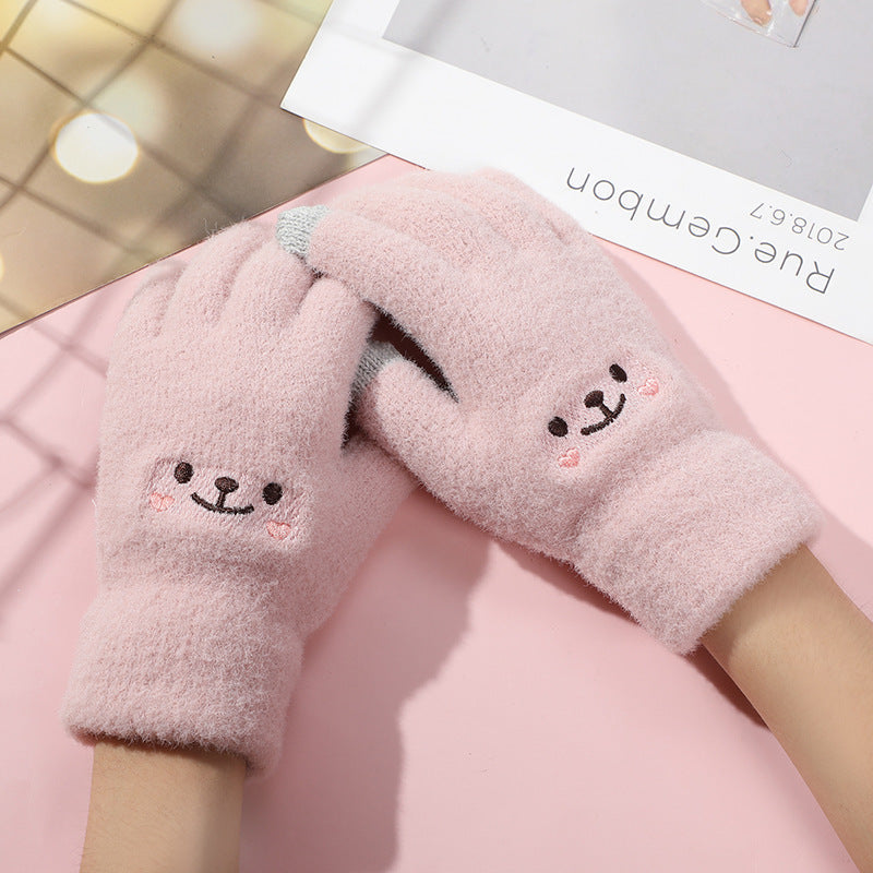 Smiley Face Plush Winter Gloves Touch Screen Outdoor Gloves