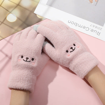 Smiley Face Plush Winter Gloves Touch Screen Outdoor Gloves