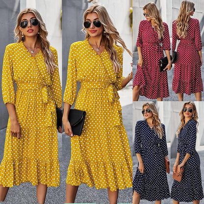 Original Design Innovative Women'S Spring/Summer 2021 Classic Wave Point Print Dress