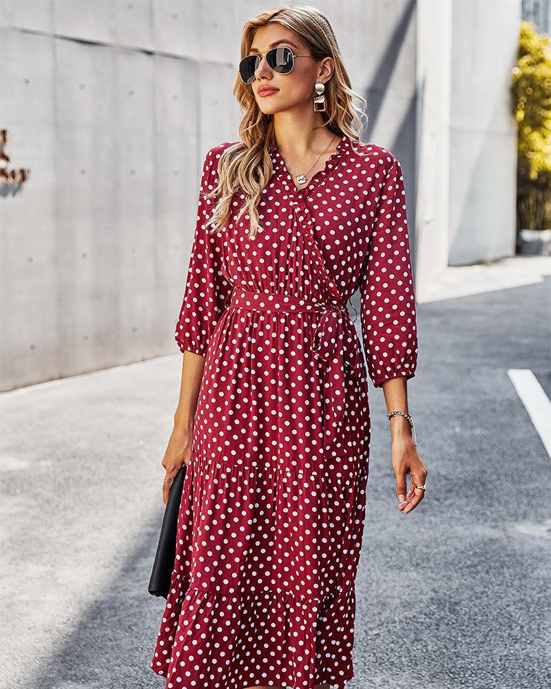Original Design Innovative Women'S Spring/Summer 2021 Classic Wave Point Print Dress