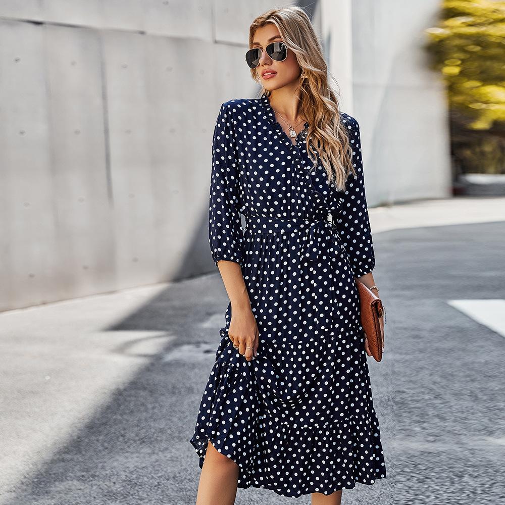 Original Design Innovative Women'S Spring/Summer 2021 Classic Wave Point Print Dress