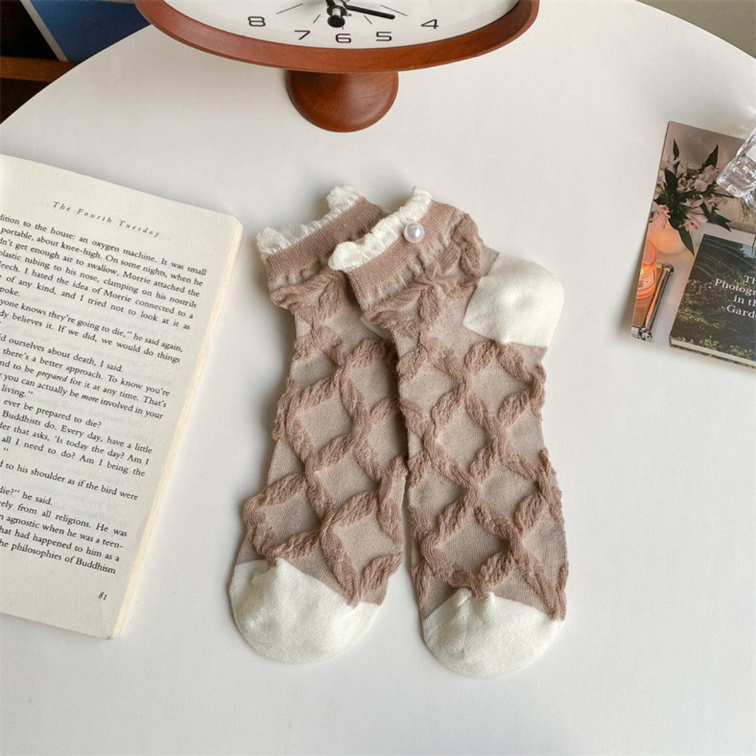 Rufia -  Ruffle Pearl Decorated Ankle Socks for Women, Summer - Friendly