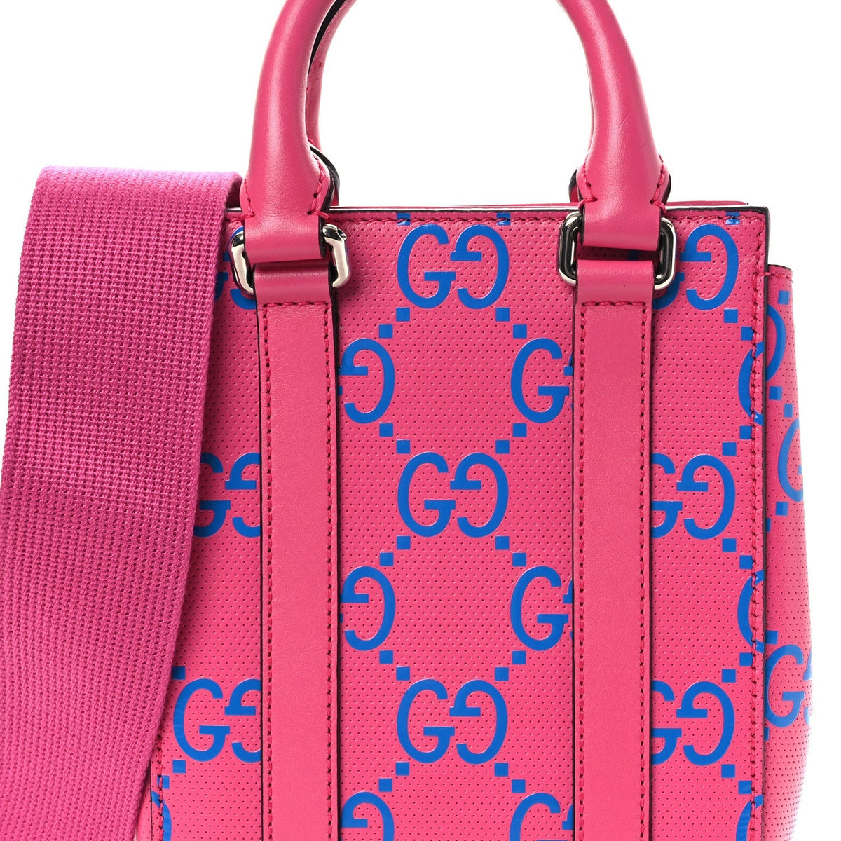 Calfskin GG Tennis Embossed Mini Tote Bag Modern Fuchsia Modern Blue