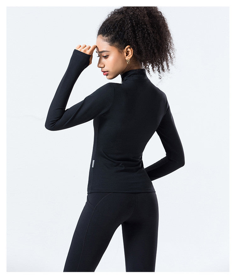 Autumn Winter Yoga Suit Long Sleeve Zipper Cardigan Fake Pocket Work Clothes Sports Bodybuilding Casual Coat Nylon