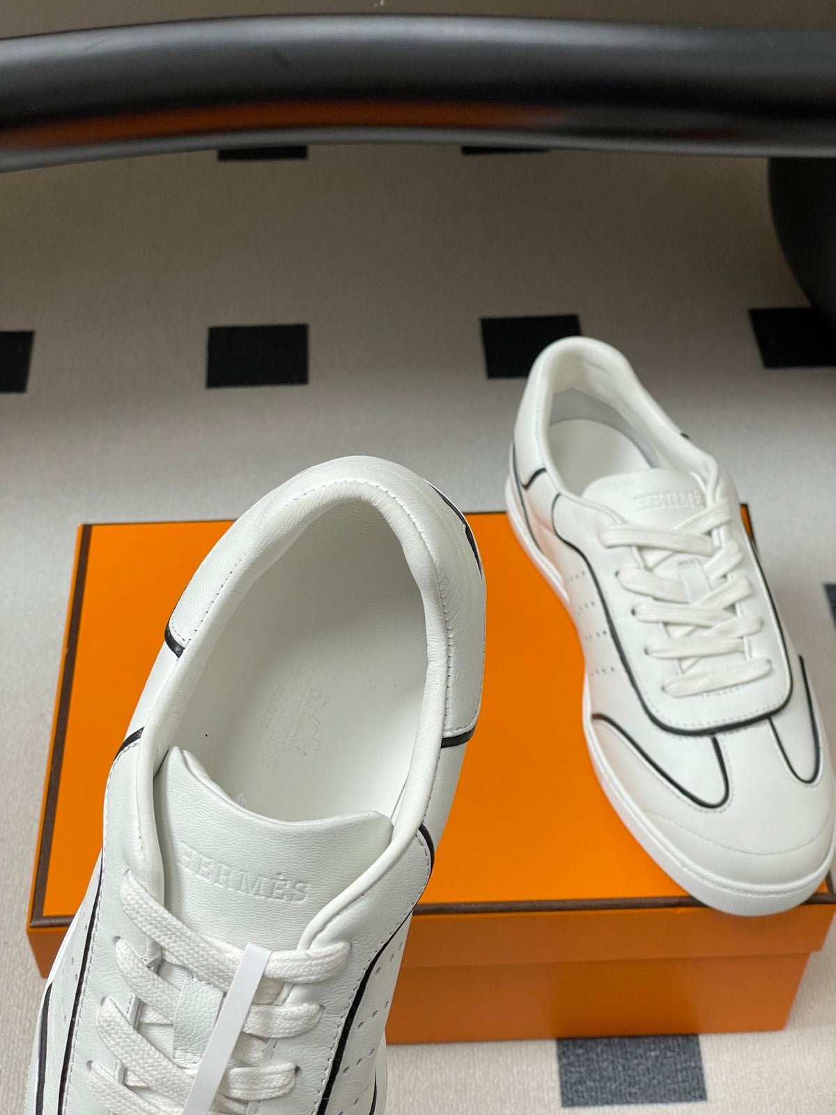 Hermes 26 Match Sneakers White Black in Calfskin 594338