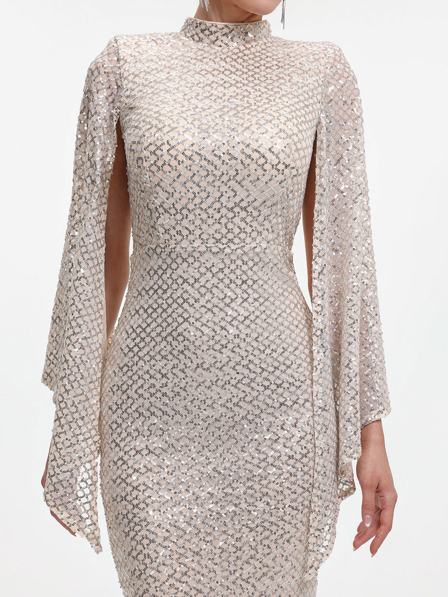 Marcella Contour Cape Sleeve Sequin Maxi Dress