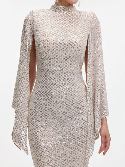 Marcella Contour Cape Sleeve Sequin Maxi Dress