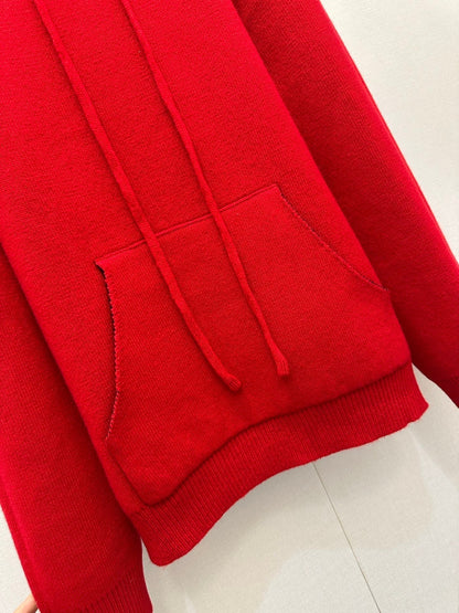 Celin Embroidered Hooded Sweater Red Wool 346089