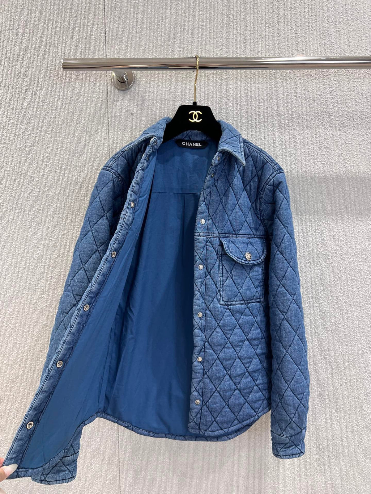 Chanel 2025 Quilted Jacket Blue Denim Fabric