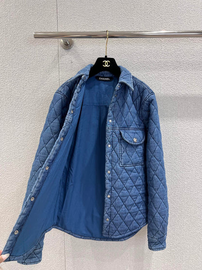 Chanel 2025 Quilted Jacket Blue Denim Fabric