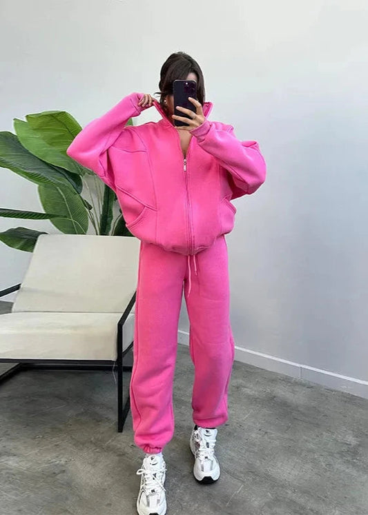 Oversized Zip Up Hoodie and Jogger Set Soft Fabric