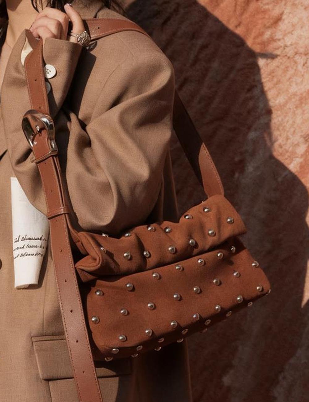 Vintage Studded Suede Handbag Shoulder Bag