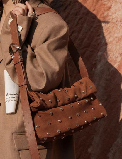 Vintage Studded Suede Handbag Shoulder Bag