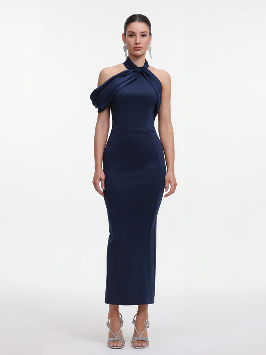 Luciana Contour Halter Neck Bow Maxi Dress