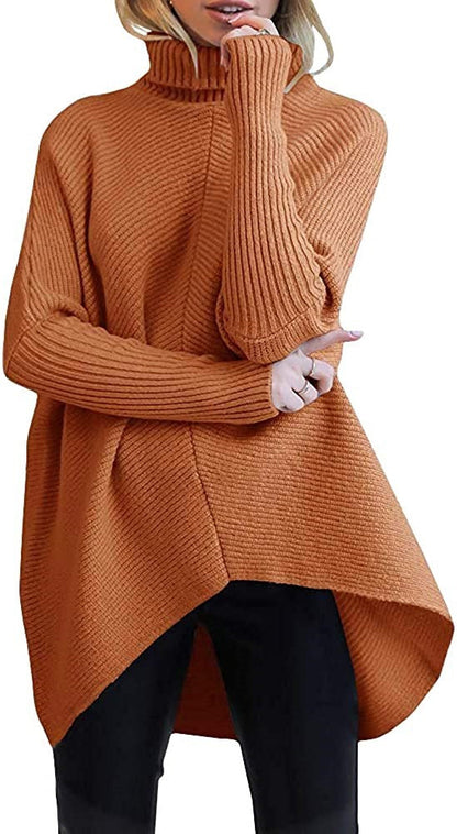 Autumn And Winter Women'S Irregular Hem Turtleneck Jumper Long Sleeve Knitted Sweater Woman