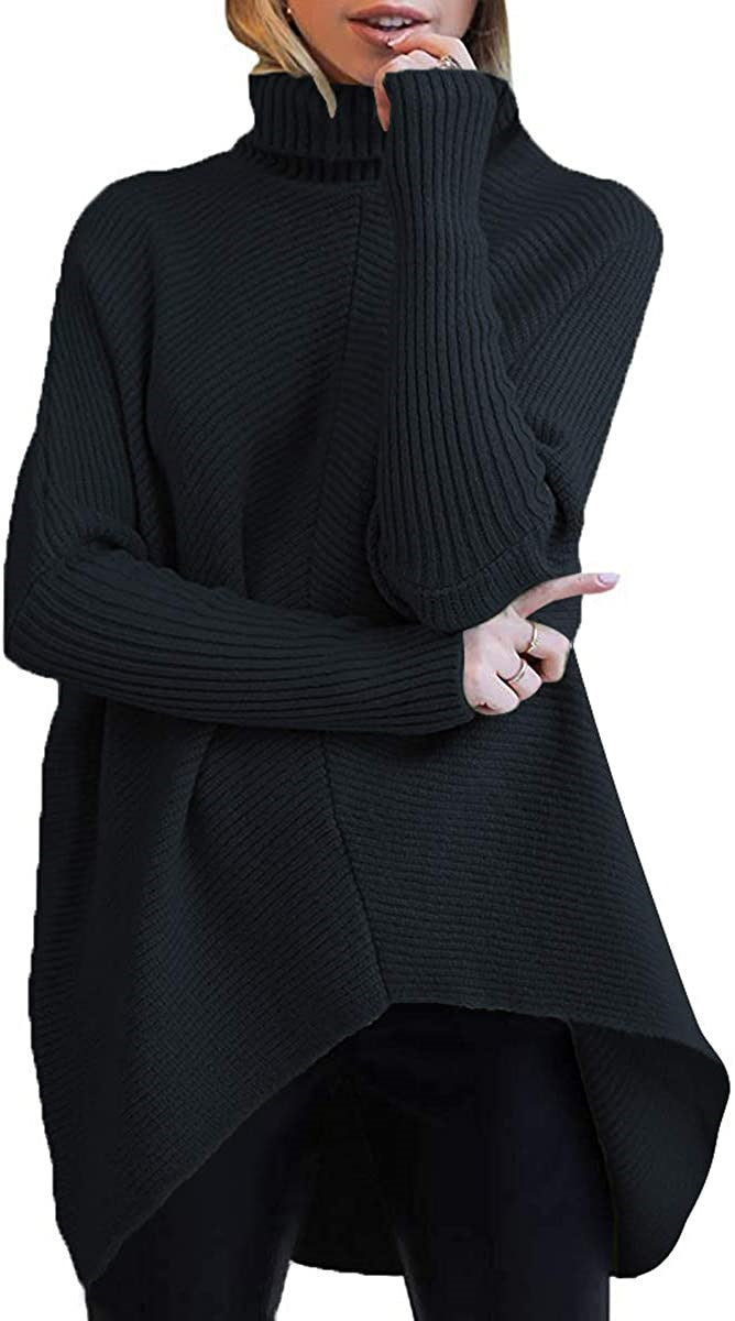 Autumn And Winter Women'S Irregular Hem Turtleneck Jumper Long Sleeve Knitted Sweater Woman
