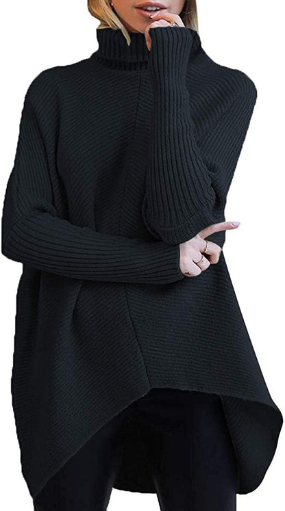 Autumn And Winter Women'S Irregular Hem Turtleneck Jumper Long Sleeve Knitted Sweater Woman