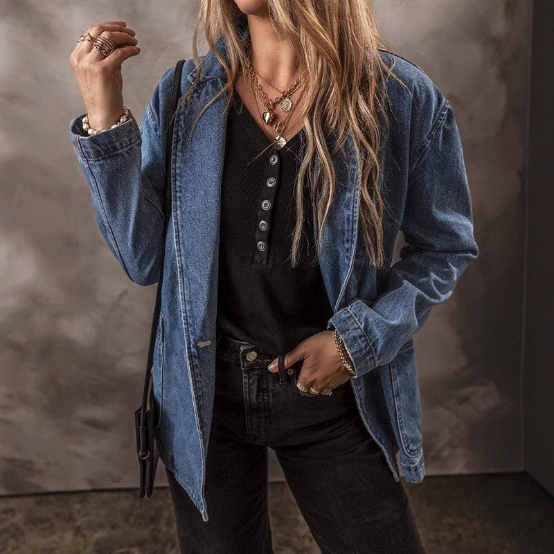 Slim Fit Cotton Denim Jacket Long Sleeve Tailored