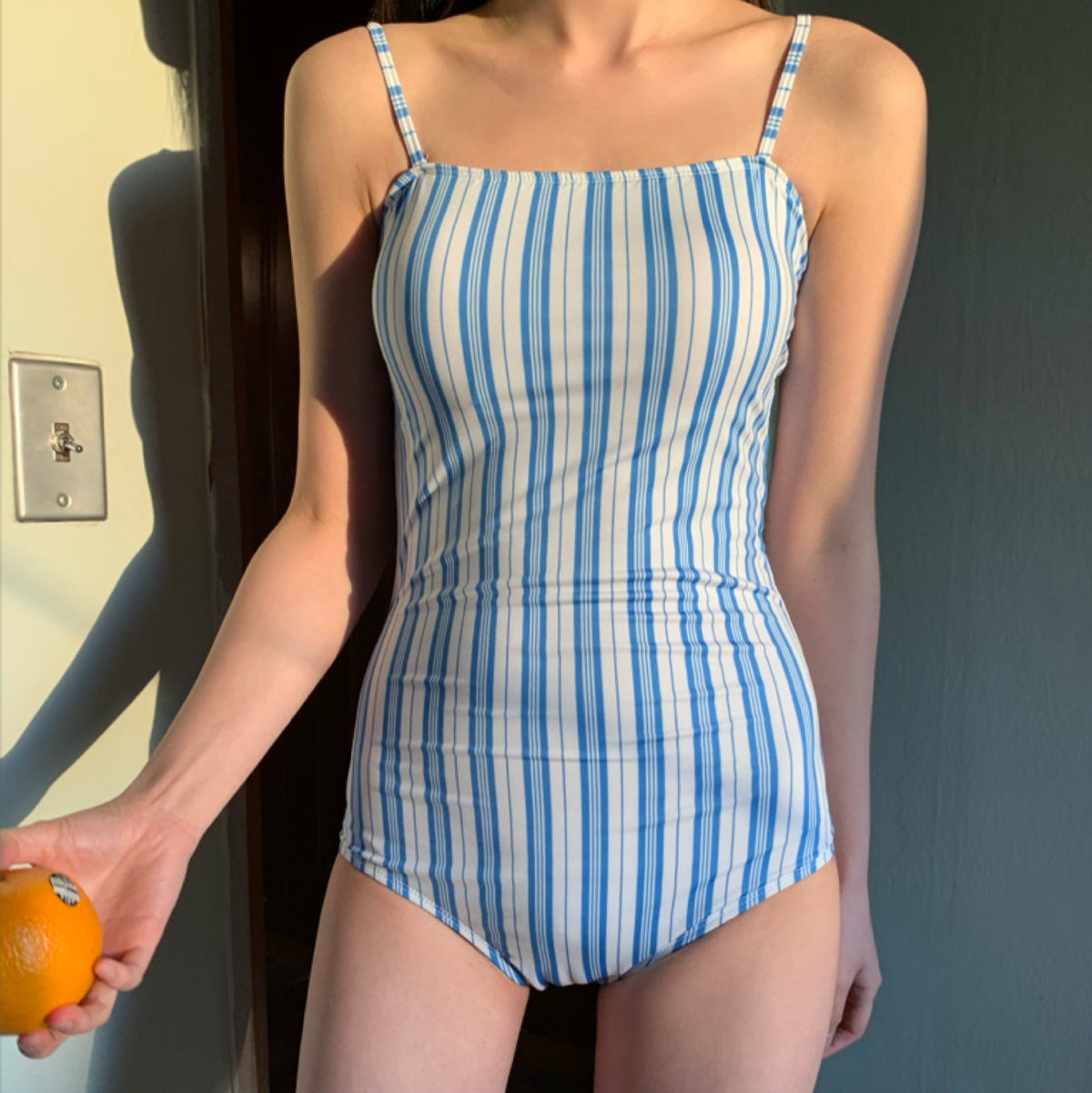New Striped One-Piece Swimsuit Women'S Simple Ins Style Strapless Girls' Hot Spring Swimsuit